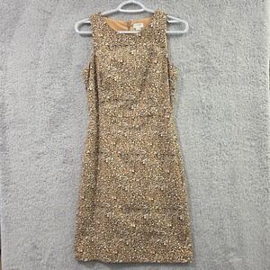 J Crew Leopard Dress Women's 0 Tan Animal Print Sleeveless Sheath Lined Zip Back